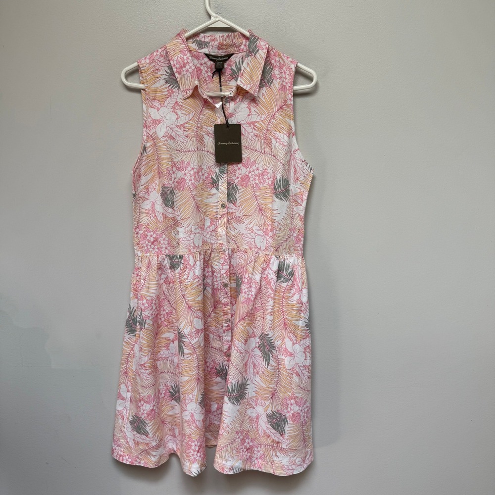 NWT Tommy Bahama Linen Dress Womens Medium Button Tropical Resort Casual Travel